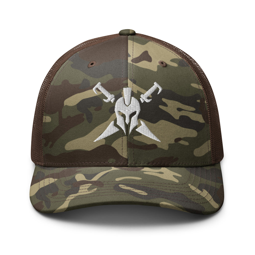Camo Brown, snapback hat, with embroidered Call to Arms, front view