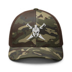 Camo Brown, snapback hat, with embroidered Call to Arms, front view