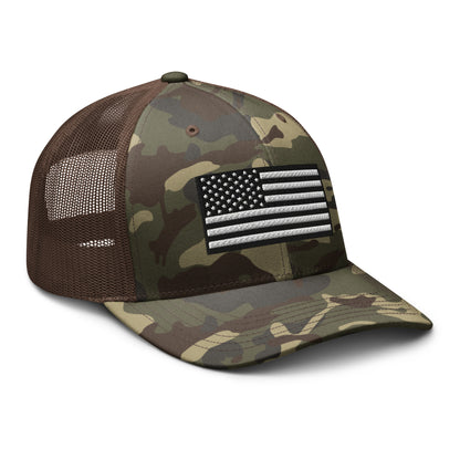 Monochrome US Flag Camo Patriotic Hat - Custom Snapback Trucker Caps  Infidel Collective