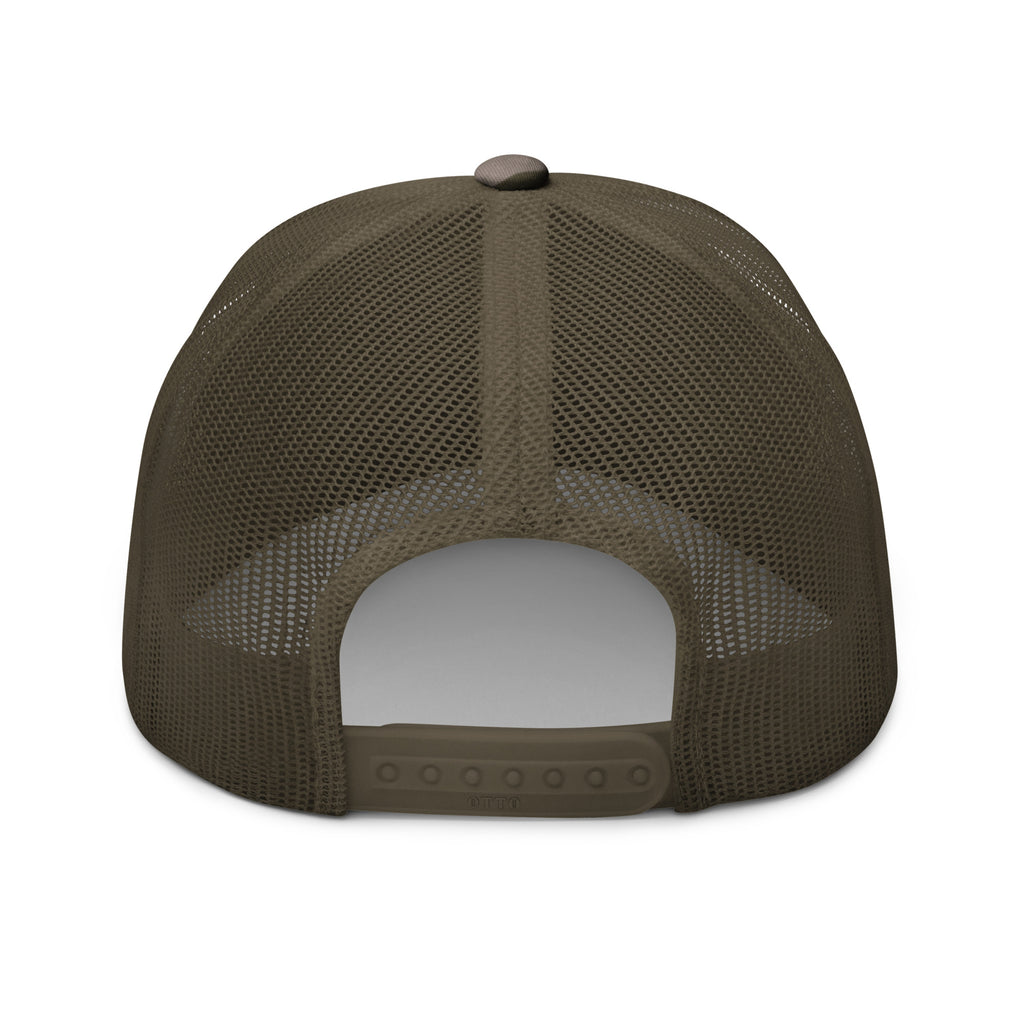 Camo Olive, snapback hat, with embroidered Call to Arms, back view