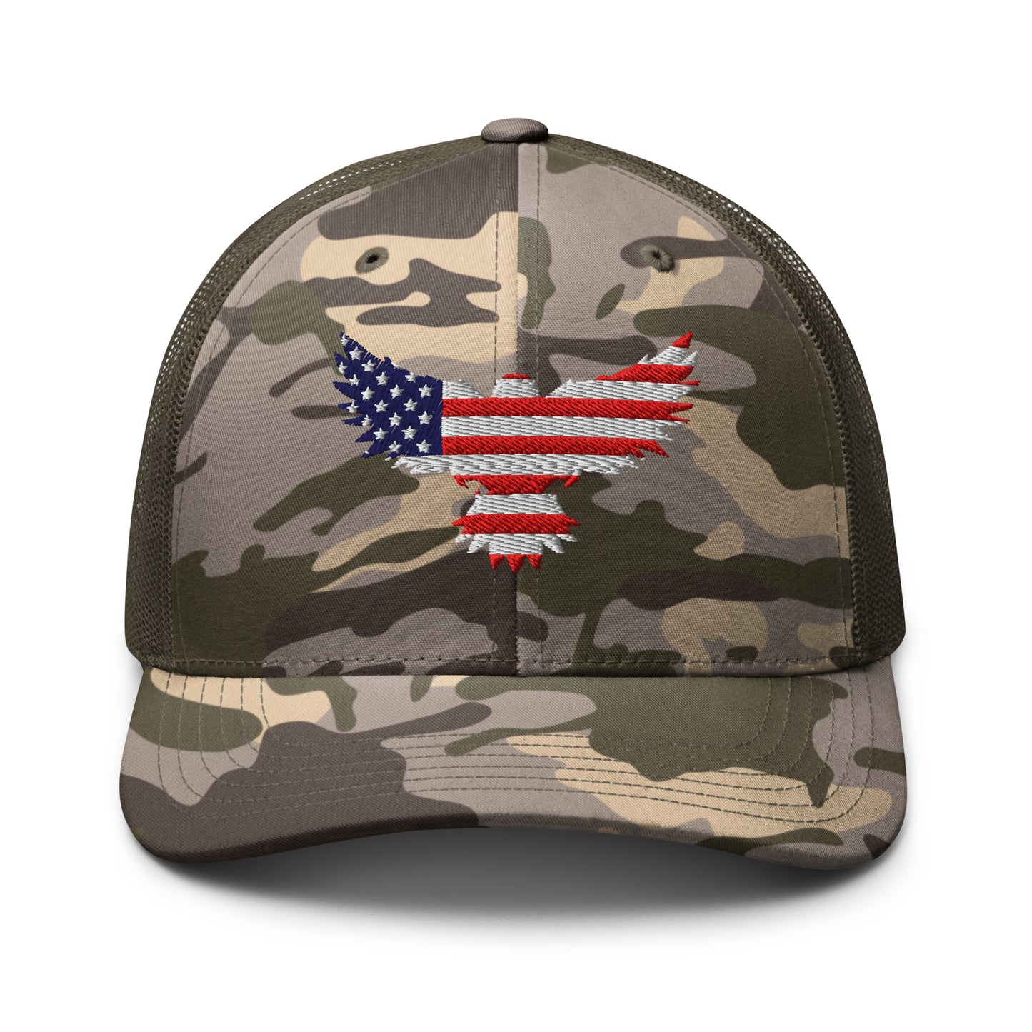 Snapback Camo Trucker Hats - Red, White, and Blue Old Glory Eagle  Infidel Collective