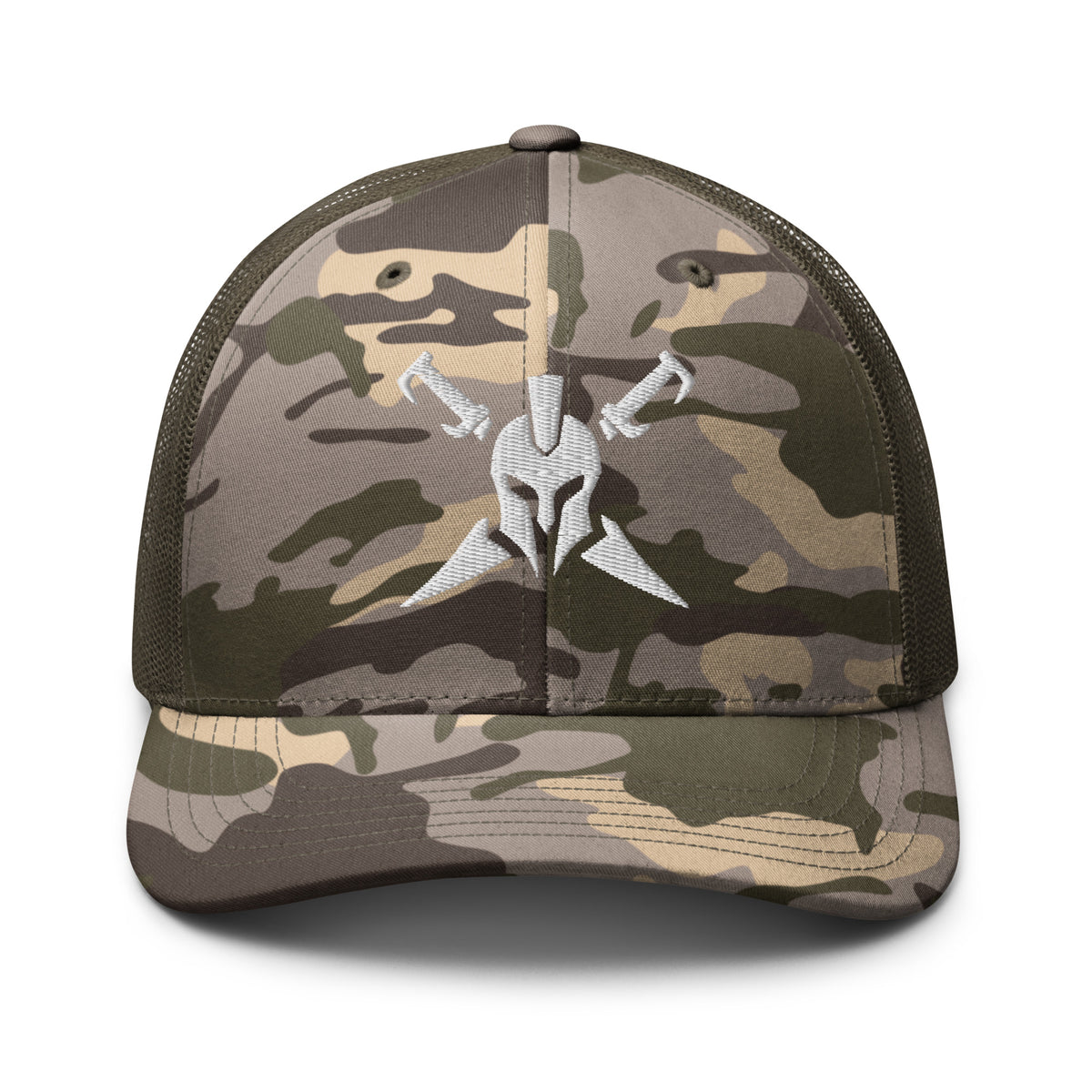 Camo Olive, snapback hat, with embroidered Call to Arms, front view