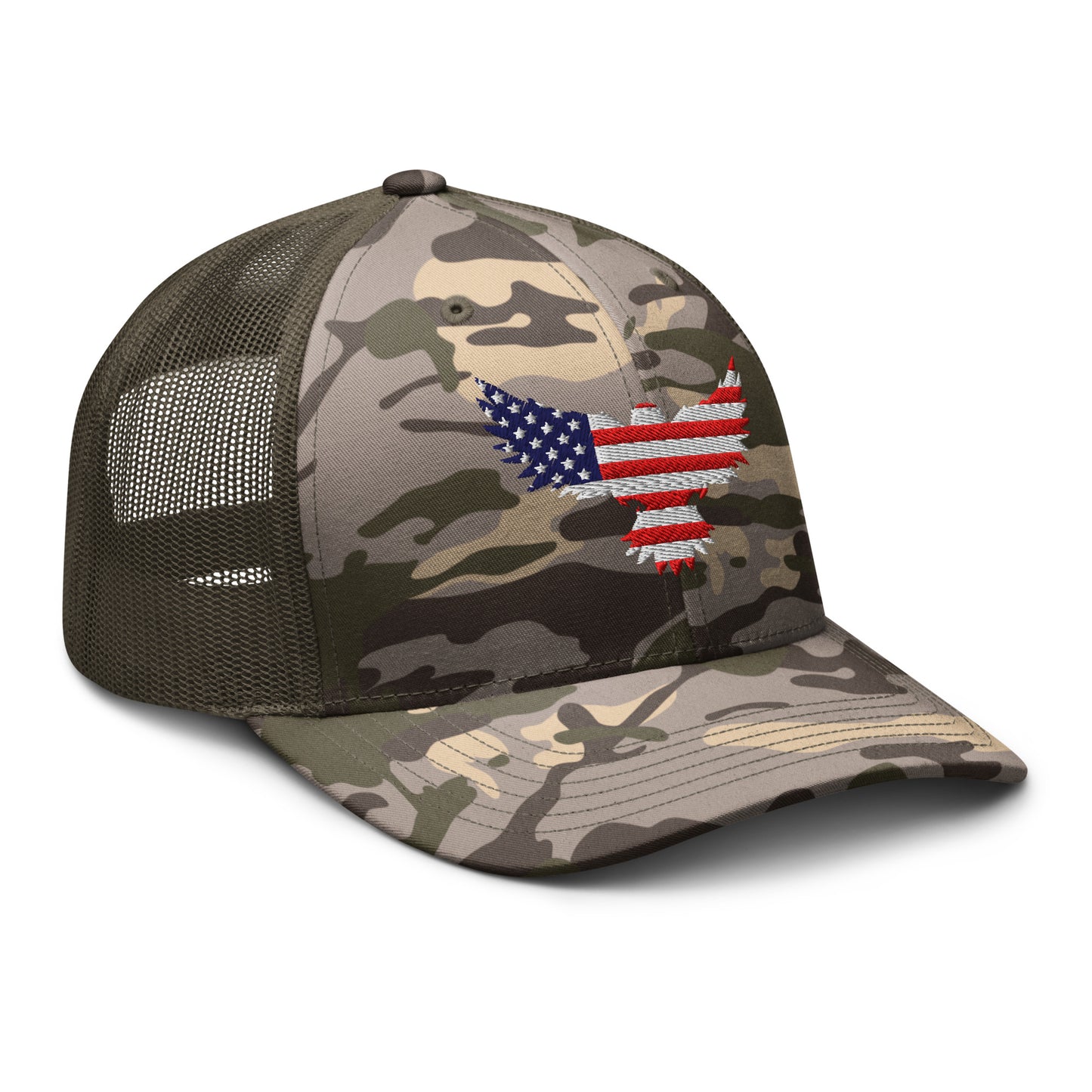 Snapback Camo Trucker Hats - Red, White, and Blue Old Glory Eagle  Infidel Collective