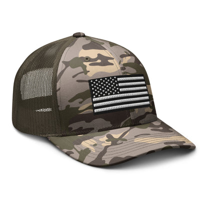 Monochrome US Flag Camo Patriotic Hat - Custom Snapback Trucker Caps  Infidel Collective