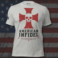 American Infidel red cross and skull with Ephesians 6:13 design back print athletic heather tee from Infidel Collective