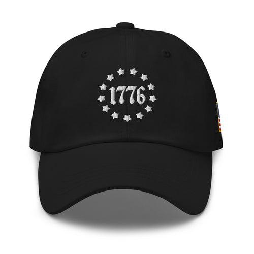 1776 Betsy Ross Stars Dad Hat in Black, front view