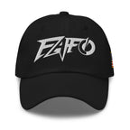 Black dad hat with embroidered FAFO Power design, front view