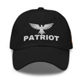 Black dad hat with embroidered Patriot Eagle design, front view