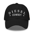 Black low-profile dad hat with embroidered Diesel Cowboy front design, front view