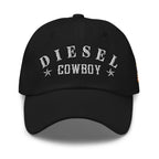 Black low-profile dad hat with embroidered Diesel Cowboy front design, front view