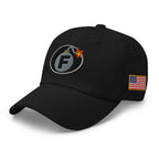 Black low-profile dad hat with embroidered F-Bomb design, left front view