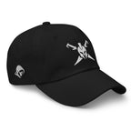 Black, dad hat, with embroidered Call to Arms, right front view