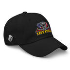 Black low-profile dad hat with embroidered INFIDEL USA Flag Cobra design, right front view