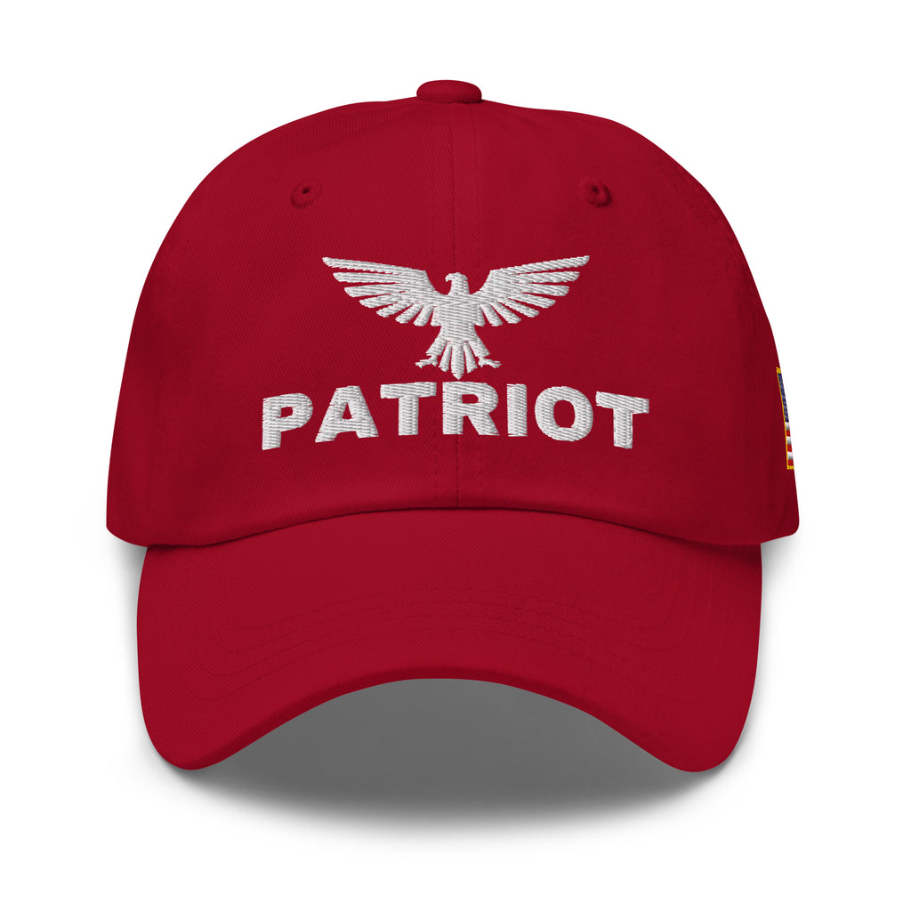 Cranberry dad hat with embroidered Patriot Eagle design, front view
