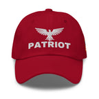 Cranberry dad hat with embroidered Patriot Eagle design, front view