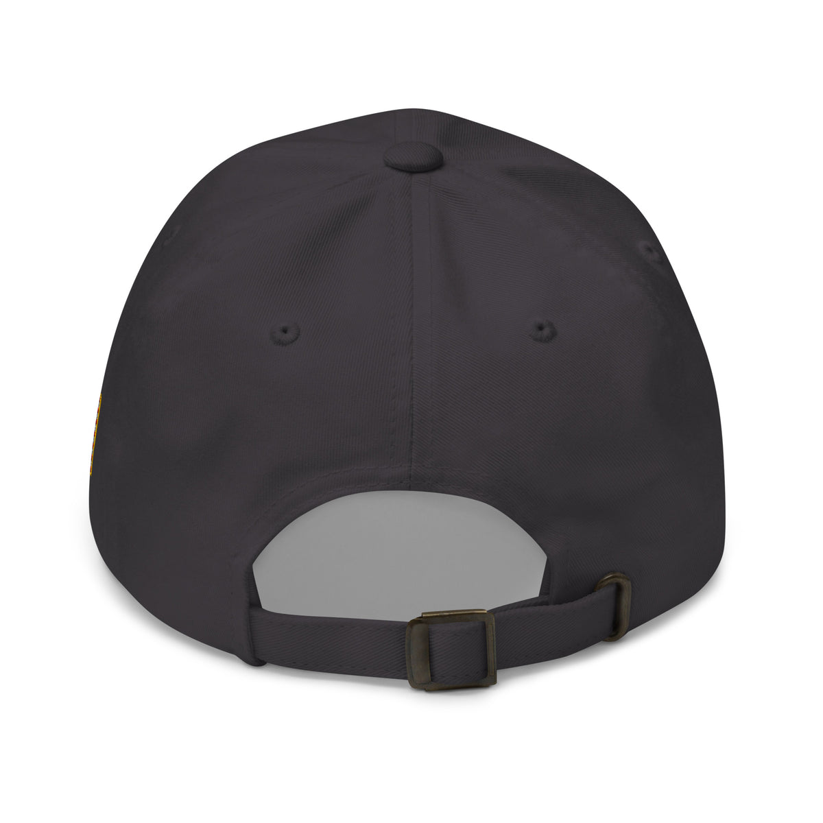 Dark Grey dad hat with embroidered Infidel Spike design, back view