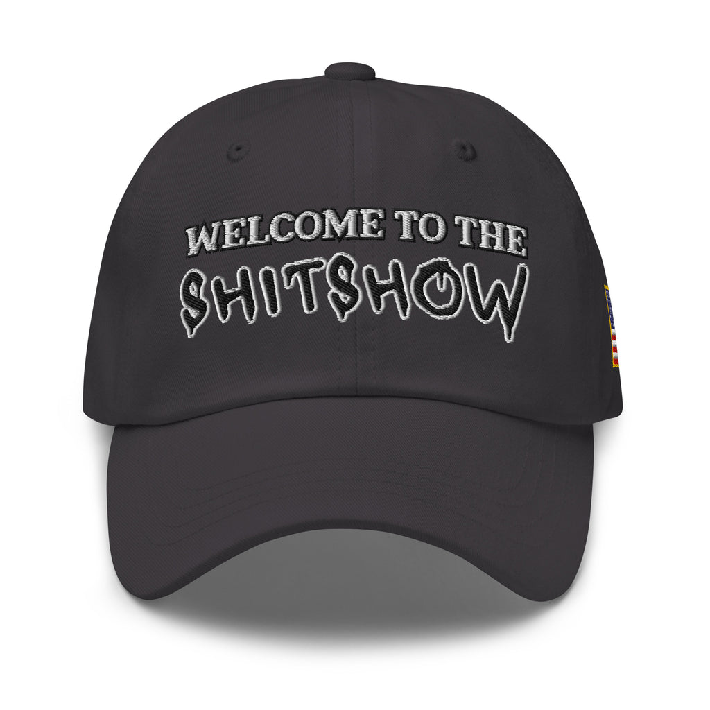 Welcome To The Shitshow Dad hat in Dark Grey, front view