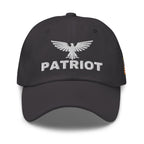Dark Grey dad hat with embroidered Patriot Eagle design, front view