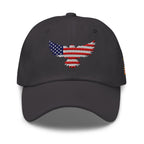 Dark Grey low-profile dad hat with embroidered Old Glory Eagle front design, front view