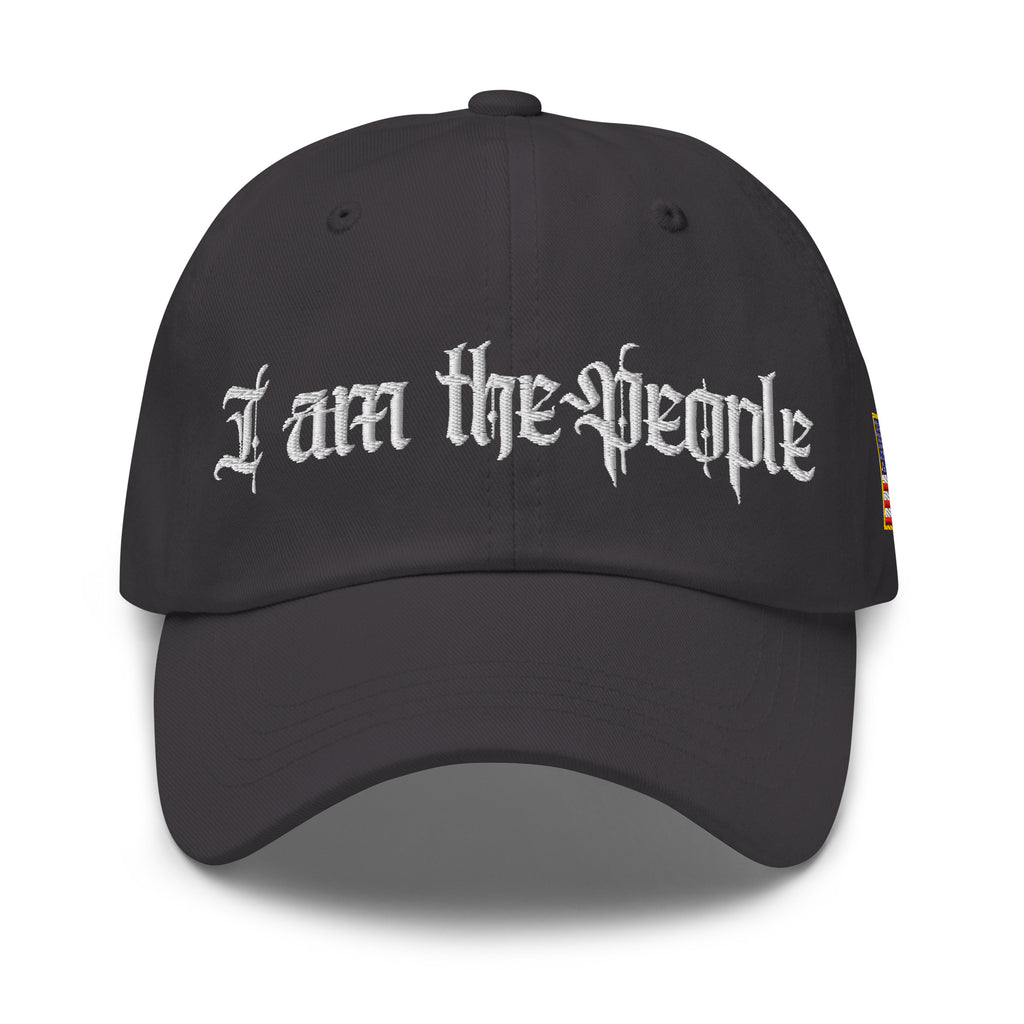 Dark Grey low-profile dad hat with embroidered I Am the People front design, front view