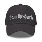 Dark Grey low-profile dad hat with embroidered I Am the People front design, front view