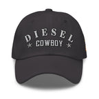 Dark Grey low-profile dad hat with embroidered Diesel Cowboy front design, front view