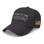 Welcome To The Shitshow Dad hat in Dark Grey, left front view