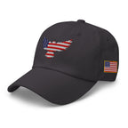 Dark Grey low-profile dad hat with embroidered Old Glory Eagle design, left front view