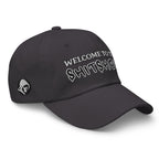 Welcome To The Shitshow Dad hat in Dark Grey, right front view