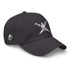 Dark Grey, dad hat, with embroidered Call to Arms, right front view