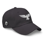 Dark Grey, dad hat, with embroidered patriotic eagle crest, right front view