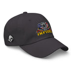 Dark Grey low-profile dad hat with embroidered INFIDEL USA Flag Cobra design, right front view