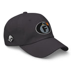 Dark Grey low-profile dad hat with embroidered F-Bomb design, right front view
