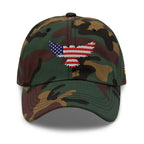 Green Camo low-profile dad hat with embroidered Old Glory Eagle front design, front view