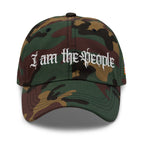 Green Camo low-profile dad hat with embroidered I Am the People front design, front view