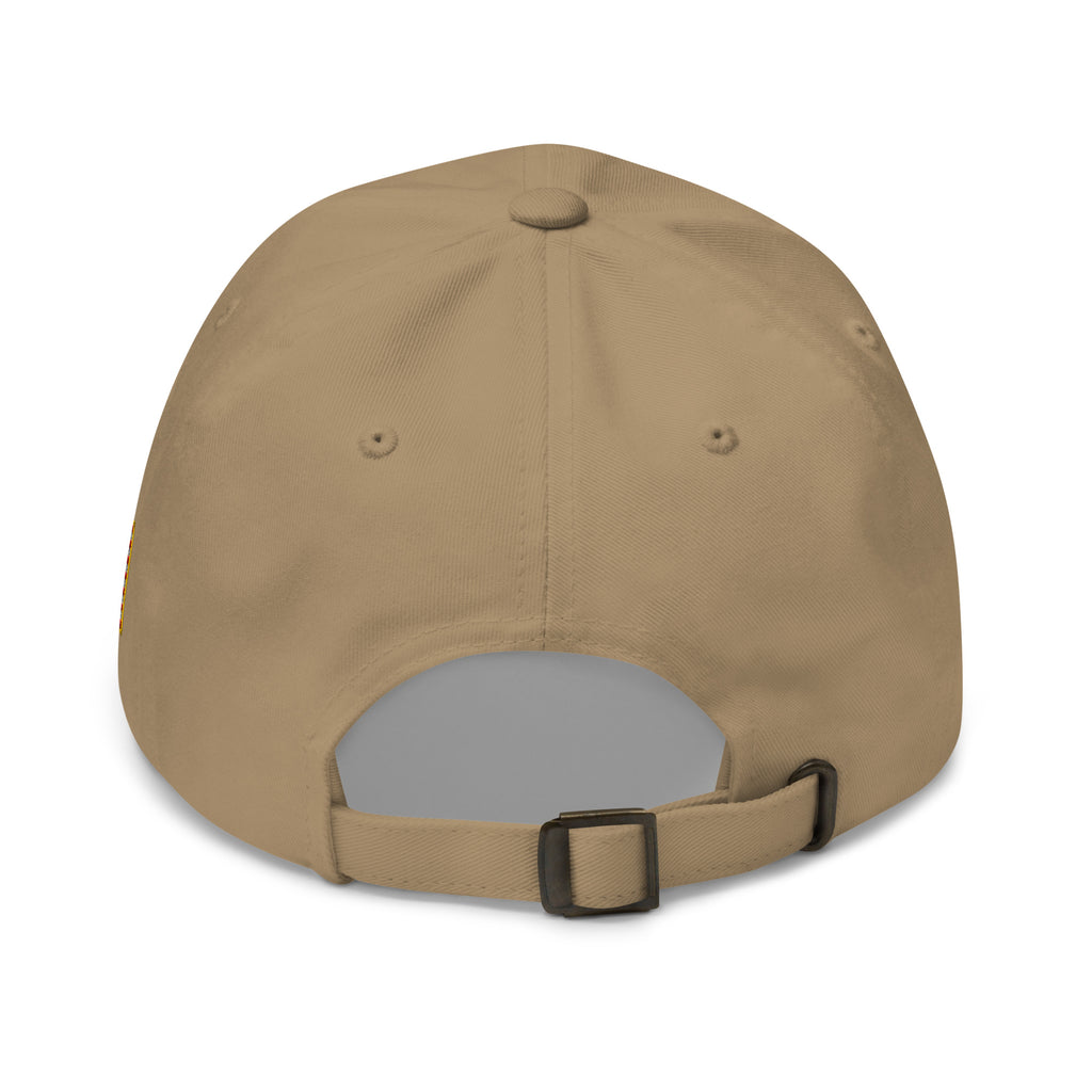 Khaki dad hat, back view of Black and White American Flag Dad Hat
