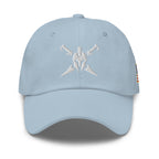 Light Blue, dad hat, with embroidered Call to Arms, front view