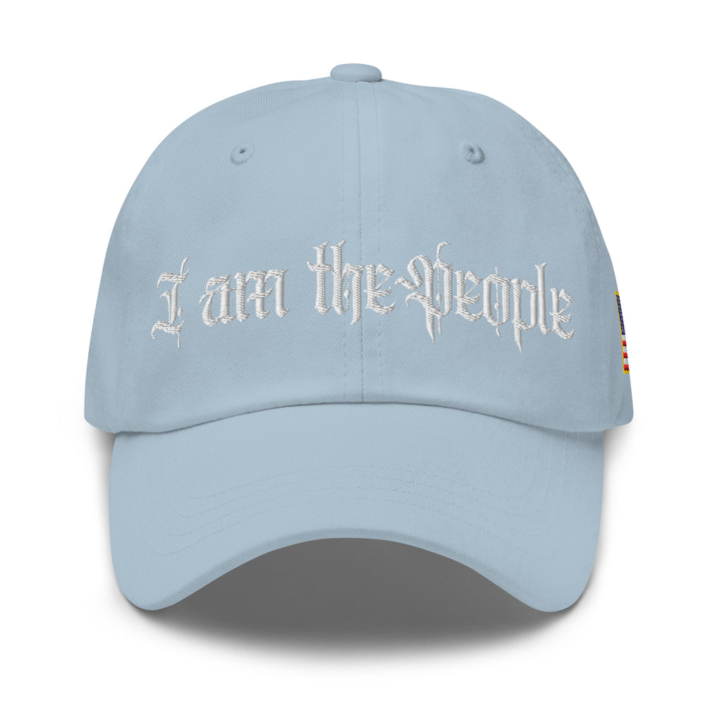 Light Blue low-profile dad hat with embroidered I Am the People front design, front view