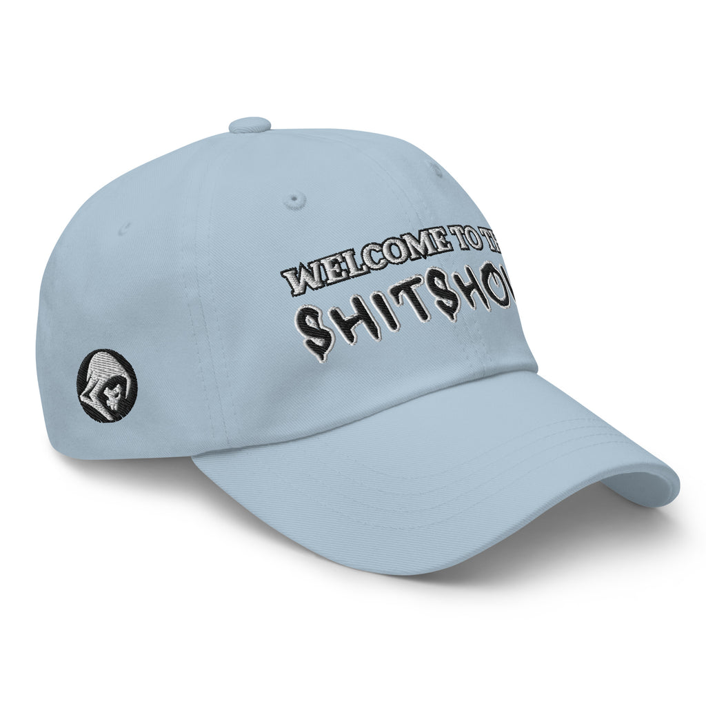 Welcome To The Shitshow Dad hat in Light Blue, right front view
