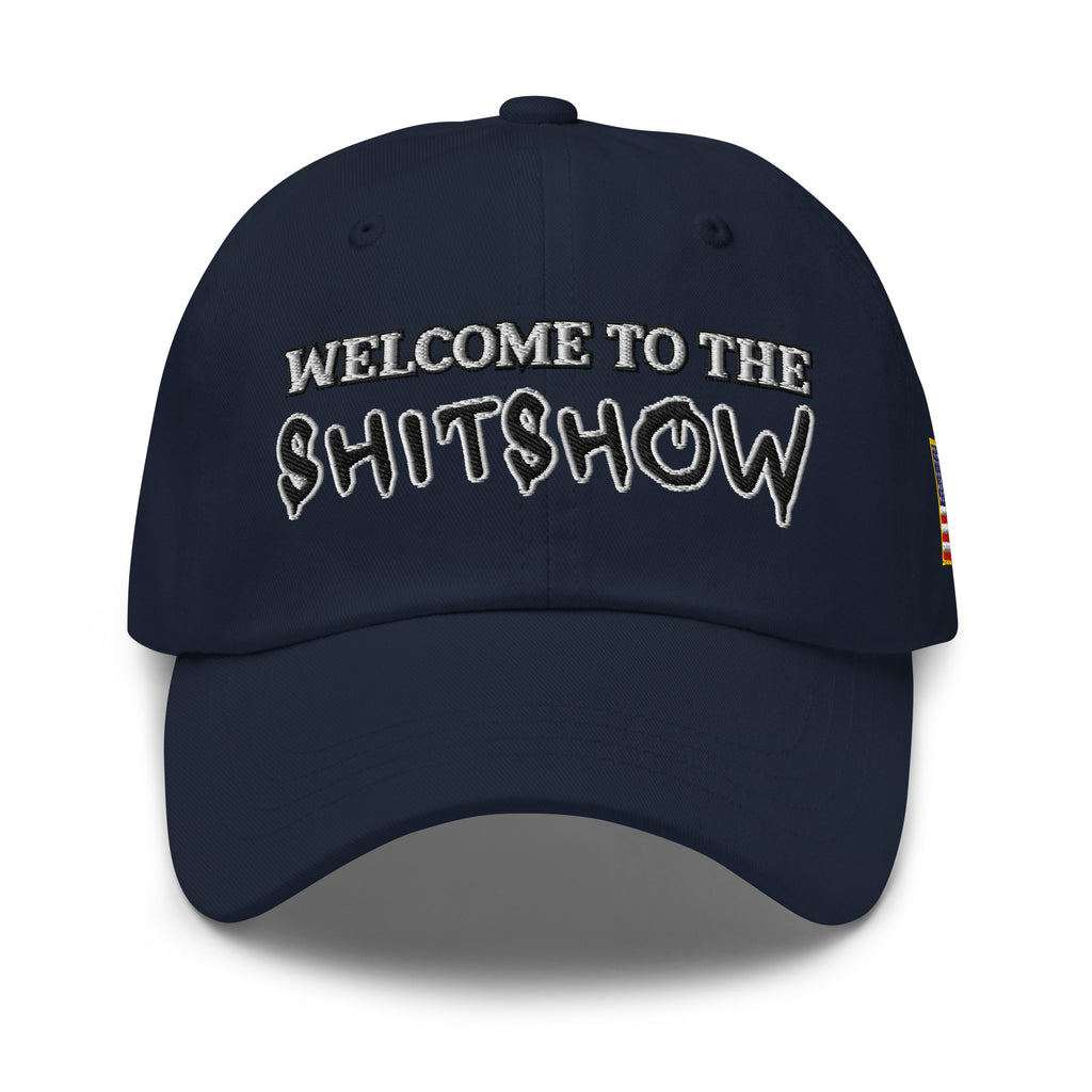 Welcome To The Shitshow Dad hat in Navy, front view