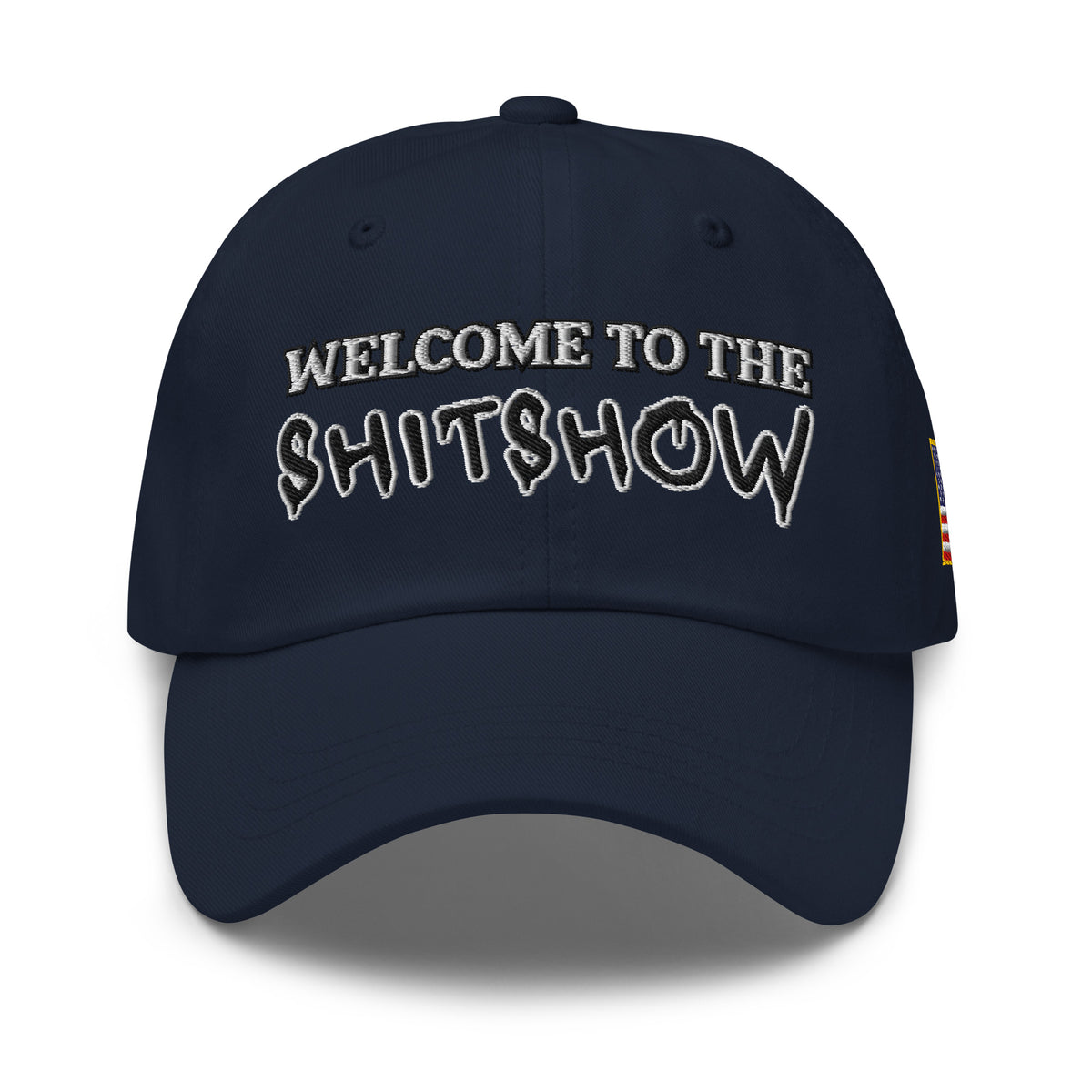 Welcome To The Shitshow Dad hat in Navy, front view