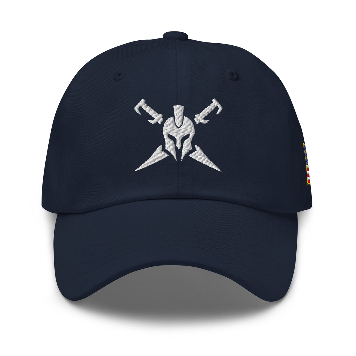 Navy, dad hat, with embroidered Call to Arms, front view