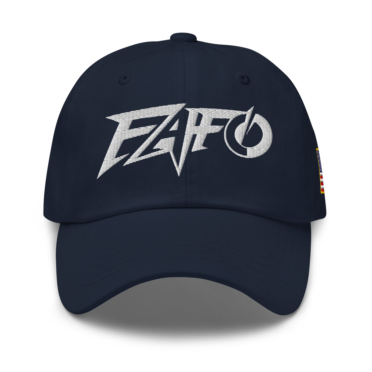 Navy dad hat with embroidered FAFO Power design, front view