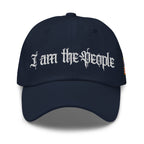 Navy low-profile dad hat with embroidered I Am the People front design, front view
