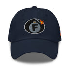 Navy low-profile dad hat with embroidered F-Bomb front design, front view