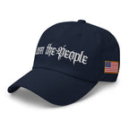 Navy low-profile dad hat with embroidered I Am the People design, left front view