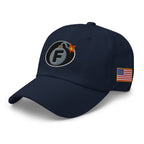Navy low-profile dad hat with embroidered F-Bomb design, left front view
