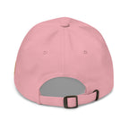 Pink, dad hat, with embroidered Call to Arms, back view
