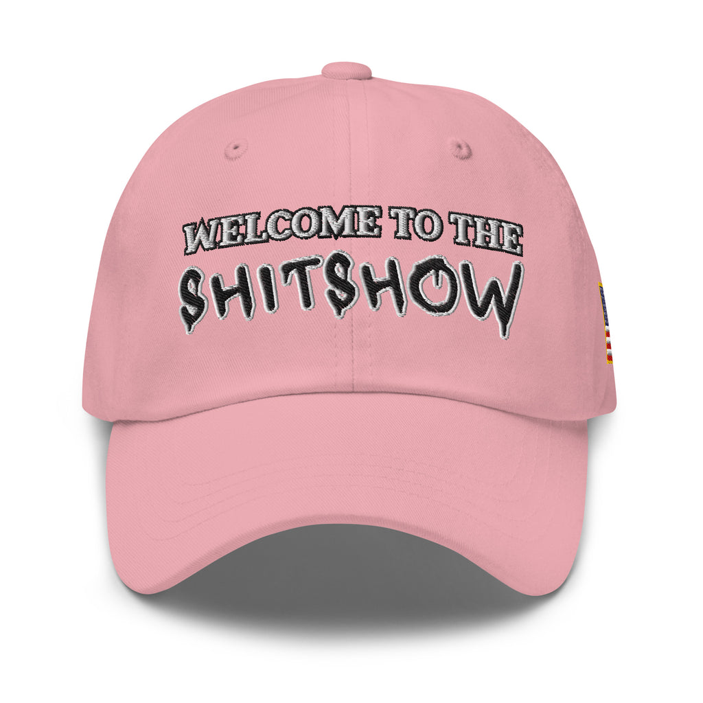 Welcome To The Shitshow Dad hat in Pink, front view