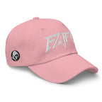 Pink dad hat with embroidered FAFO Power design, right front view